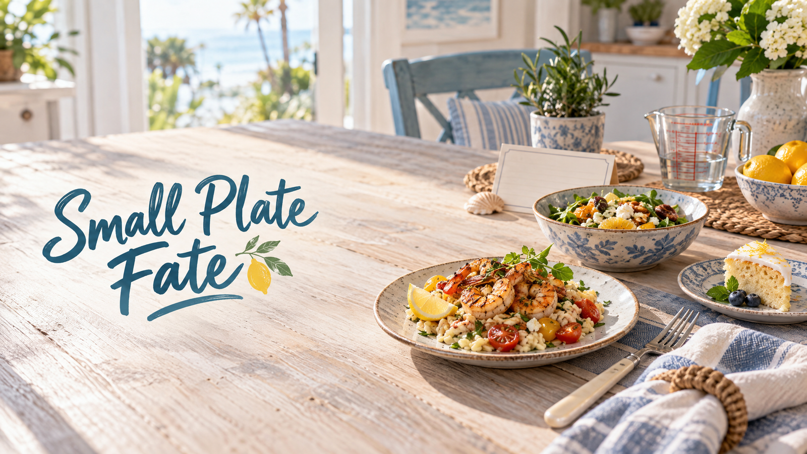 Small Plate Fate farmhouse coastal table setting with food